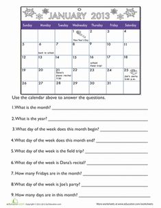 the january calendar worksheet for students to practice their language and writing skills on