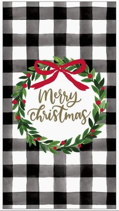 a black and white checkered christmas card with a red bow on it's head