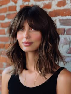 Shoulder Length With Fringe Bangs, Long Bob Haircuts Curtain Bangs, Choppy Lob With Fringe, Shoulder Length Hair With Long Fringe, Shoulder Length Dark Brown Hair With Curtain Bangs, Shoulder Length Haircut With Fringe, Shoulder Lenght Haircut Girl With Bangs, Shaggy Shoulder Length Hair Choppy Bobs, Lob With Curtain Bangs Thick Hair