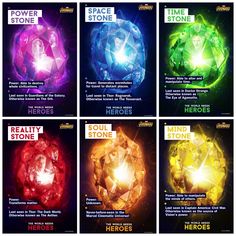 four different colored posters with the words, reality stones