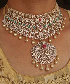 Latest Diamond Choker Sets, Traditional Diamond Choker As A Gift, Diamond Choker Indian, Detachable Diamond Necklace Indian, Uncut Diamond Choker, Indian Diamond Jewellery, Wedding Necklace Set