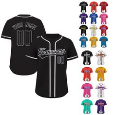 【Fabric】 High-quality 100% polyester, our baseball jersey is made of skin-friendly, breathable and lightweight material, comfortable and dry, and can absorb moisture and sweat. 【Style】 Fashion button design, loose version, short sleeves, mid-body stripes, casual menswear, simple and fashionable, suitable for sports and outdoor. All the names and numbers of the players on the jersey are hand-sewn, and the delicate stitching is not easy to fall off. 【Occasion】 Baseball button jerseys are perfect for sports games, team activities, casual wear, parties, hip-hop performances, dance teams, baseball teams, basketball teams, beach outings 【Unique and creative gifts】: Customized fashion baseball jerseys are great gifts for anyone, whether it is family, friends or sports enthusiasts. Suitable for da Custom Name Print Black Baseball Jersey For Sports, Black Baseball Jersey With Name Print, Team-colored Baseball Jersey With Name Print, Baseball Jersey With Name Print For Baseball Season, Team Spirit Baseball Jersey With Name Print, Baseball Jersey With Name Print And Team Spirit, Sporty Team-colored Baseball Jersey With Name Print, Team-colored Crew Neck Jersey For Baseball Season, Baseball Jersey With Name Print For Sports Season