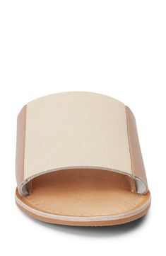 Colorblocking is always cool as this sun-ready sandal attests with a two-tone strap crafted from smooth leather. Leather upper and lining/synthetic sole Imported Beige Cushioned Slide Sandals, Beige Slide Sandals With Cushioned Footbed, Summer Leather Beige Mules, Summer Beige Leather Mules, Beige Open Toe Mules With Leather Footbed, Open Toe Beige Mules With Leather Footbed, Beige Slide Sandals With Leather Footbed, Beige Leather Footbed Slide Sandals, Beige Leather Slide Sandals