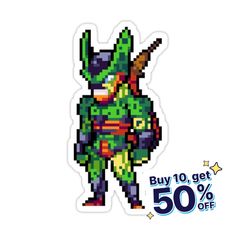 an image of a pixel art sticker with the text buy 10 get 50 % off