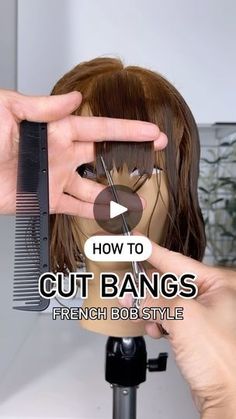 Best pixie bob haircuts for thick hair with round face How To Style French Bob With Bangs, Diy French Bob Haircut, French Bangs Tutorial, Styling Short Bangs, How To Cut French Bangs, French Bob Bangs, Cut Bangs Diy Tutorials, Diy Bangs Haircut, French Bangs Short Hair