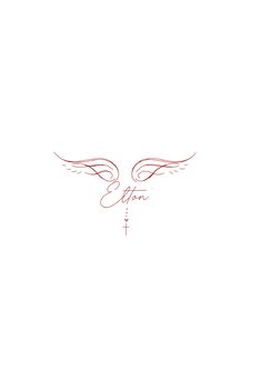 the word hope written in red ink on a white background with an angel's wing