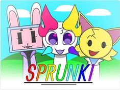 two cartoon characters holding up a sign that says sprounki and i love you