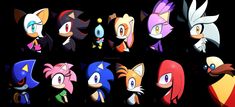 several different types of sonic and tails characters