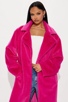 Available In Fuchsia, Chocolate, And Black. Coat Lapel Collar Long Sleeve Faux Fur Pockets Fully Lined Body: 100% Polyester Lining: 100% Polyester Imported | Ashley Faux Fur Trench Coat in Fuchsia size Medium by Fashion Nova Hot Pink Faux Fur Coat, Spongebob Costume, Fur Trench Coat, Pink Faux Fur Coat, Faux Fur Coat, Pink Leather, Lapel Collar, Leather Coat, Black Coat