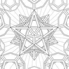 an intricate star pattern is shown in black and white, as well as geometric shapes