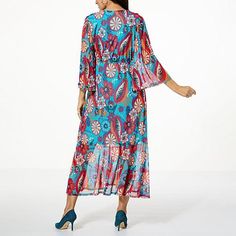 Antthony Printed Mesh Knit Long-Sleeve Maxi Dress  Bea-YOU-tiful! A flowy, stretch mesh knit fabrication, pretty & playful print, and a figure-flattering Bohemian-inspired maxi dress silhouette give this must-have design a lovely, ladylike look for any time of year. Long Sleeve Stretch Maxi Dress For The Beach, Spring Stretch Beachwear Maxi Dress, Spring Flowy Maxi Cover-up, Flowy Spring Maxi Cover-up, Stretch Long Sleeve Dress For Beach Cover-up, Bohemian Stretch Dress For Beach Cover-up, Flowy V-neck Cover-up For Spring, Stretch Maxi Dress For Beach In Fall, Bohemian Stretch Cover-up With Long Sleeves