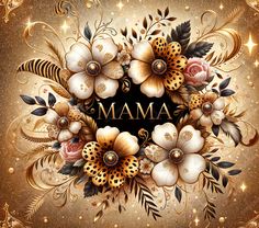 a gold and white floral frame with the word mamma on it's center