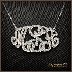 Personalized gold and diamond monogram necklace 1.0 inch high, 1.5 wide and about 1mm thick, made of solid 14kt. white gold and has a total of 0.80ct. in diamonds. The necklace suspends from a cable Link chain with 3 choices of length: 14,16 and 18. The Monogram can be made with the initials of your Luxury Personalized Initial Necklace, Classic Diamond Nameplate Jewelry, Luxury Engraved Diamond White Jewelry, Personalized Sterling Silver Diamond Necklace For Formal Occasions, Luxury Personalized Custom Necklace For Personalized Gift, Luxury Personalized Custom Necklace For Gift, Elegant Sterling Silver Nameplate Initial Necklace, Luxury Diamond Accents Initial Necklace For Anniversary, Luxury Initials Jewelry In Cubic Zirconia