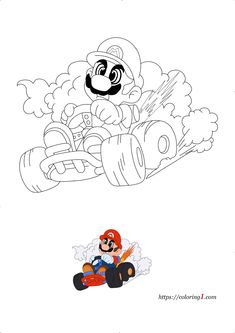 the mario kart coloring page is shown with an image of mario kart on it