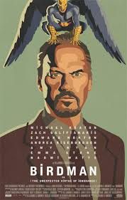 the birdman movie poster with an eagle sitting on top of it's head