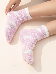 Multicolor    Cotton Cartoon Fuzzy Socks    Women Socks & Hosiery Cute Fuzzy Socks Aesthetic, Womens Fluffy Socks, White Fuzzy Socks, Cute Socks Fluffy, Kawaii Fuzzy Socks, Cloud Print, Cute Toes, Cute Toe Nails