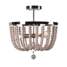 a chandelier with beads hanging from it's center point and two lights on each side