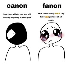 an image of two cartoon faces with the words canon and fanon written on them