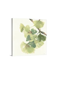 a painting of green leaves on a white background