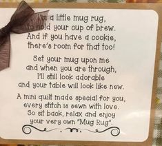 a card with a poem written on it and a brown bow hanging from the front