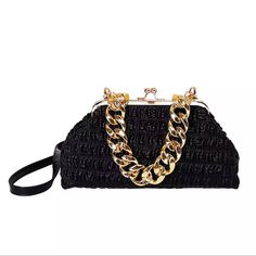 Large Size Women's Handbag With Gold Chunky Chain Handle. Made With Crushed Pu Leather. Can Be Worn As A Shoulder Bag Or Can Carry As A Handbag. Which Ever Look Your Prefer Will Look Just As Good As The Other. Black Clutch With Chain, Chic Clutch With Chain, Chic Black Clutch With Chain, Black Evening Bag With Chain, Black Clutch Evening Bag With Chain, Black Evening Clutch With Chain, Trendy Evening Bags With Gold Chain, Chic Clutch With Chain For Night Out, Chic Evening Shoulder Bag With Gold Chain