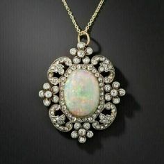 Lab Created Opal Women's Vintage Style Pendant Yellow Gold Plated Silver 2 Carat Opal Art, Vintage Pendant Necklace, Halo Pendant, Diamond Brooch, Jewellery Ideas, I Love Jewelry, Diamond Pendant Necklace, Opal Necklace, Opal Jewelry