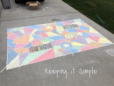 the sidewalk has been decorated with colorful squares and words that read be kind, keep it simple