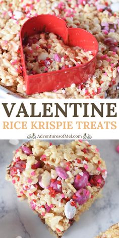 valentine rice krispie treats with sprinkles in the shape of a heart