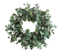 a wreath with green leaves on a white background