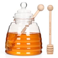 PRICES MAY VARY. 13.5 Oz Large Capacity for Storing Honey - Our honey pot set holds a generous amount of honey with its solid flat base and unique dome-shaped design. The perfect honey dipper stick and jar set to keep your honey fresh for everyday use. Extra Honey Dipper to Dispense Honey with No Mess - Bonus honey wand to capture honey in its grooves and twirl it without drips. Spread honey over your favorite pancakes, pies, and desserts, or sweeten your tea with a simple twist using a honey dr Honey Wand, Honey Container, Honey Dispenser, Honey Jars, Honey Bottles, Honey Packaging, Eid Al-adha, Honey Sticks, Honey Dipper