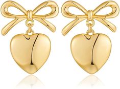 PRICES MAY VARY. Elevate your style with our exquisite 14K gold earrings featuring a charming combination of a butterfly and heart design. The intricate detailing adds a touch of sophistication to your look. Measuring 1 inch in length and 0.83 inches in width, these earrings strike the perfect balance between elegance and subtlety. The lightweight construction ensures comfort while wearing, making them suitable for all-day wear. Crafted with precision and a commitment to quality, these earrings Luxury Gold Flower-shaped Clip-on Earrings, Luxury Flower-shaped Clip-on Earrings For Gifts, Luxury Classic Hallmarked Clip-on Earrings, Butterfly And Heart, Ribbon Earrings, Dangle Earrings Gold, Heart Dangle Earrings, Bow Earrings, Classic Gold