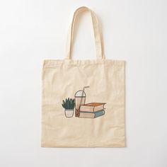 100% cotton reusable shopping carry bag with digital print on one side. Pastel teal and orange books, boba drink and plant. Bookish Cotton Tote Bag, Cotton Tote Bag With Bookish Style, Pastel Books, Orange Books, Pastel Teal, Orange Book, Boba Drink, Teal And Orange, Bag Art