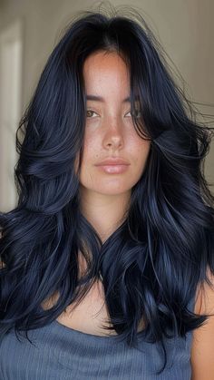 24 Enchanting Blue Black Hair Transformations Blue Black Hair Natural, Black Hair With Tint Of Blue, Deep Black Hair Color, Midnight Blue Hair On Brown Hair, Blue Dark Brown Hair, Dark Hair With Blue Undertones, Deep Navy Blue Hair, Jet Black Hair With Blue Undertone