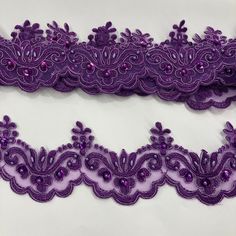 Corded Fitted Beaded Lace Embroidered Fabric, Purple Embroidered Fabric With Border For Wedding, Purple Wedding Embroidered Fabric With Embroidered Border, Purple Lace Embroidered Fabric, Party Embroidered Lace Trims, Party Lace Embroidered Trims, Quinceanera Crown, Organza Lace, Alencon Lace