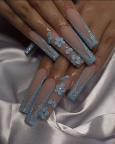 nail tech: @ nailsbykaayy insta : @ joannabanda Insta Baddie Nails Acrylic, Cinderella Nails, Sweet 16 Nails, Blue Prom Nails, Quince Nails, Birthday Nail Designs, Quinceanera Nails, Set Nails, Light Blue Nails