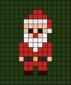 A small-ish pixel art template of Santa Claus with a red nose. Easy Pixel Art Christmas, Easy Christmas Cross Stitch Patterns Free, Pixel Art Christmas Tree, Santa Pixel Art, Pixel Art Tiny, Pixlr Art