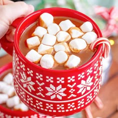 hot chocolate with marshmallows in a red mug