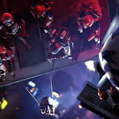 an aerial view of some sci - fi characters hanging upside down