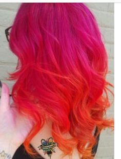 Neon Hair Color, Pink And Orange Hair, Red Orange Hair, Toned Hair, Sunset Hair, Hair Colorful, Neon Hair, Coloured Hair, Beautiful Hair Color