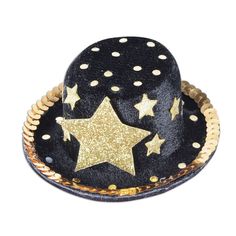 Beistle "Top Hat" Hair Clip adds elegance to your costume and is ideal for new year's party, sold as 3 per pack. Beistle "Top Hat" Hair Clips in black color comes with large/small gold star and dots around the hat. Hair clip gives a stylish look and is perfect for new year party, sold as 3 per pack. Due to hygiene related concerns, this item is non-refundable. Theme: New Years. High quality. New Years Eve Tops, Unique Hair Clip, Hollywood Party Theme, Hollywood Theme, Hat Hair, Tiara Hairstyles, Mini Top Hat, New Years Outfit, Metal Hair Clips