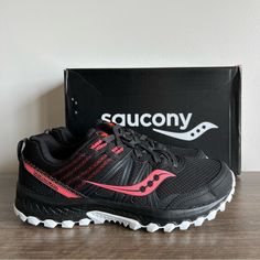 Saucony Excursion Tr14 Women's Shoe Black Coral New In Box Box May Have Minor Cosmetic Damage / Stickers / Writing Women’s Size 10 Wide Please Review All Pictures For Any Signs Of Wear, Flaws And/Or Blemishes Item Shown In Pictures Is What You Are Purchasing No Rips Or Tears. Odor Free All Reasonable Offers Considered Smoke Free Environment Even Though Most Of Our Shoes Are Sold As “New” There Is A Chance That They May Have Been Previously Tried On In Store With Dust And/Or Dirt On The Soles And Stickers Writing, Cross Country Running Shoes, Waterproof Running Shoes, Saucony Running Shoes, Track Shoes, Saucony Shoes, Black Coral, Black Shoes Women, Shoe Black