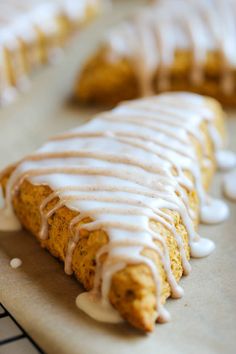 a close up of a pastry with icing on it