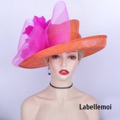 Large brim sinamay hat with one side up brim, with crin bow& feather flower It is made to order, all the colors can be changed Brim width: about 13cm Head size: 57cm also with elastic to adjust it to be smaller Ideal for wedding/party/races/church It is handmade product and every hat is well inspected before shipment,no return accepted.But please do contact us if you have any problems on your order.Thanks for your supports. Pink Sinamay Fascinator For Church, Pink Wide Brim Mini Hat In Sinamay, Pink Wide Brim Sinamay Mini Hat, Pink Sinamay Party Hat, Pink Wide Brim Sinamay Fascinator, Pink Sinamay Mini Hat For Summer, Kentucky Derby Wedding, Derby Wedding, Tee Party