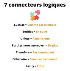 a poster with the words 7 conectours logiques written in different languages