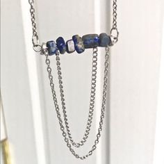 Made To Order Handmade Sodalite Crystal Bead Bar Necklace In Silver Chain With 1.5” Extender With Tumbled Stones. Unique Stones So Exact Stones You Receive May Look Slightly Different Than Photos. Silver Y Necklace, Diamond Charm Necklace, Bead Bar Necklace, Sodalite Necklace, Sodalite Crystal, Sapphire Necklace Pendants, Beading Inspiration, Diy Jewelry Projects, Green Beaded Necklace