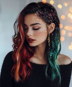 Hair With Glitter, Christmas Hair Color, Glitter Roots, Festival Headband, Christmas Hair Accessories, Trendy Hairstyle, Hair Creations, Christmas Hairstyles, Christmas Events