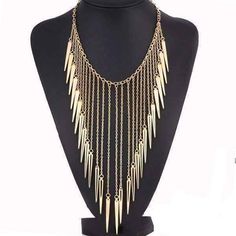 Feshionn IOBI Necklaces Gold Edgy Icicles Necklace Cascade Necklace, Women Choker Necklace, Long Tassel Necklace, Punk Accessories, Spike Necklace, Collar Chain, Womens Chokers, Fringe Necklace, Gold Necklace Women