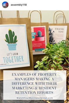 some paper bags with plants on them and the words, examples of property managers making a difference