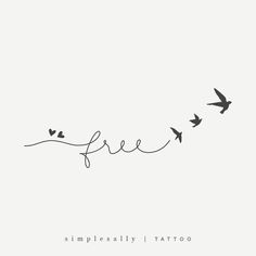 the word free written in cursive writing with birds flying above it on a white background