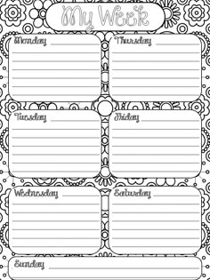 the daily planner is shown in this black and white version, with an ornate border